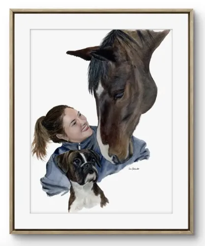 Ritratto boxer, cavallo e ragazza